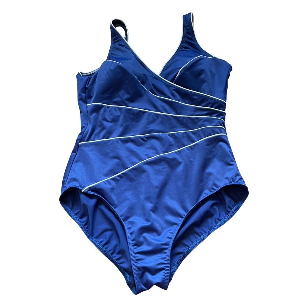 Miraclesuit One Piece Swimsuit Women Royal Blue Surplice Wrap Padded 16